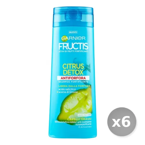 "Set 6 GARNIER Fructis Shampoo Antiforfora Citrus-detox Grassi 250 ml Capelli"