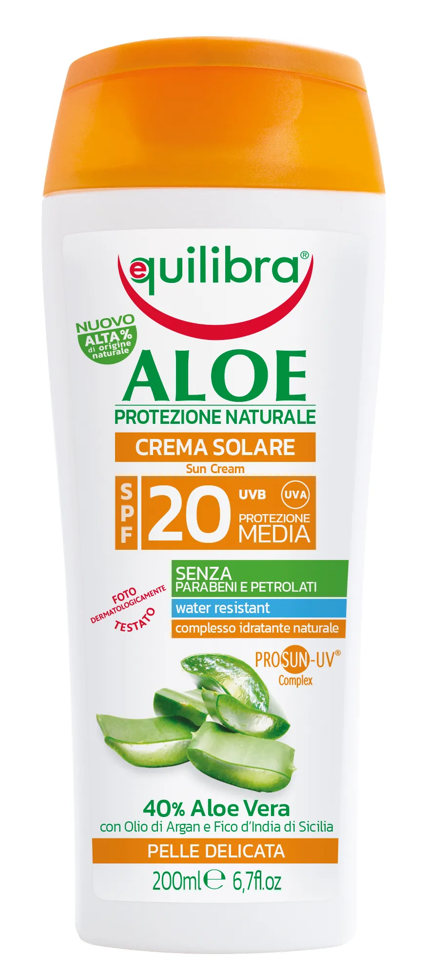 "EQUILIBRA Sun fp20 crema aloe 200 ml prodotto solare per la pelle"