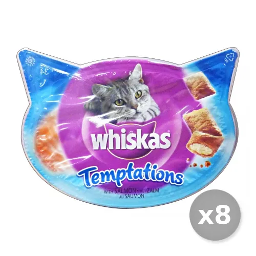 "WHISKAS Set 8 WHISKAS Biscotti Temptation Salmone 60 gr - Cibo Per gatti"