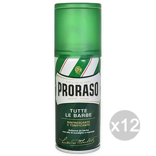 "Set 12 PRORASO Schiuma 100 Verde Euca Viaggio Mignon Rasatura Uomo Barba"