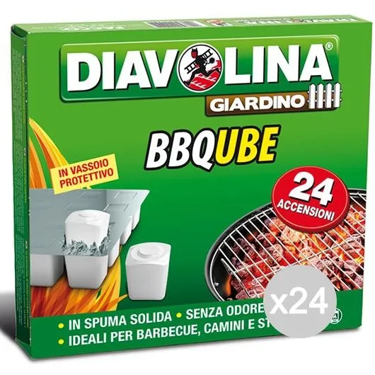 "Set 24 DIAVOLINA Accendifuoco X 24 Bb Qube Spuma Solida Per Barbecue E Camino"