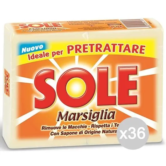 "Set 36 SOLE Sapone Bianco Marsiglia X 2 Cura E Pulizia Del Corpo"