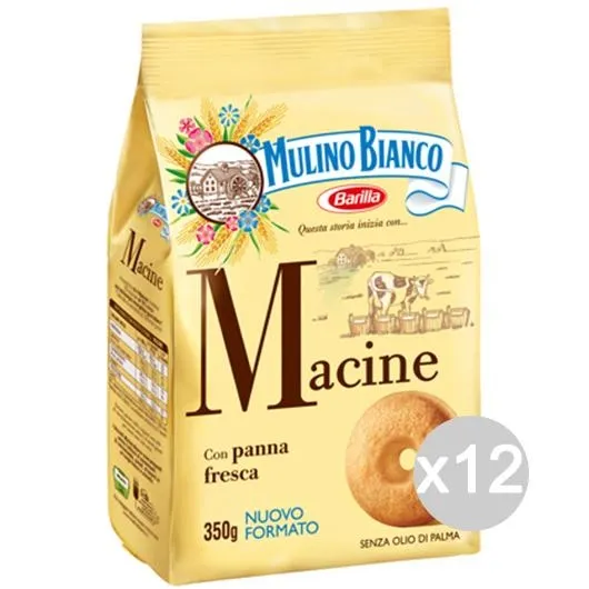 "Set 12 MULINO BIANCO Biscotti Macine Gr 350 Per Colazione E Merenda"