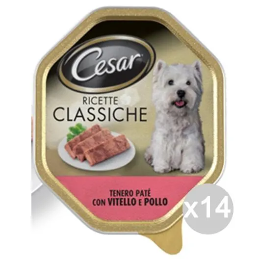 "Set 14 CESAR Ricetta Classica Vaschetta Vitello Pollo 150Gr Articolo Per Cani"