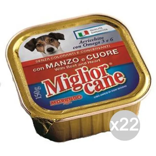 "Set 22 MIGLIOR CANE Vaschetta 150 Manzo Cuore Alimento Per Cani"