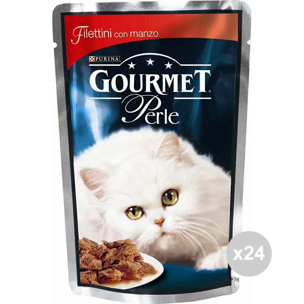 "Set 24 GOURMET Gourmet perle manzo filetti busta gr85 cibo per gatti"