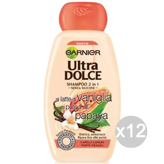 "Set 12 GARNIER Ultra Dolce Shampoo Vaniglia Capelli Lunghi Ml 250 Cura Dei Capelli"