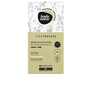 CLEAN BEAUTY bandas cera cuerpo pieles sensibles 16 u