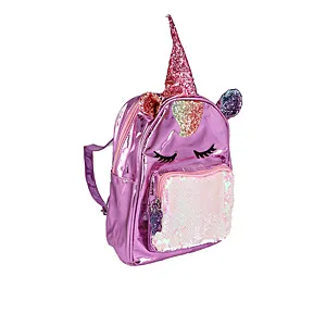 MOCHILA LENTEJUELAS forma unicornio con orejas y cuernos 1 p