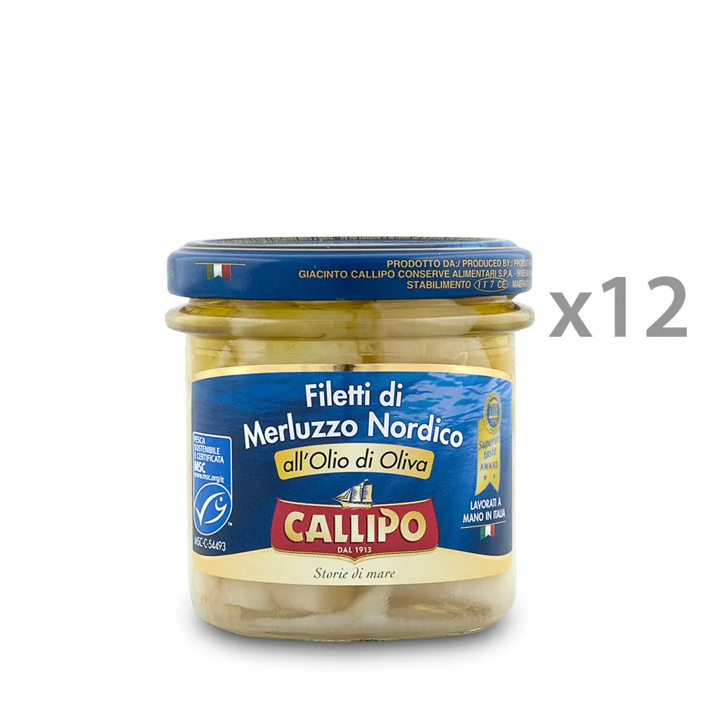 12 vasetti - Filetti di merluzzo in olio d'oliva 150 gr