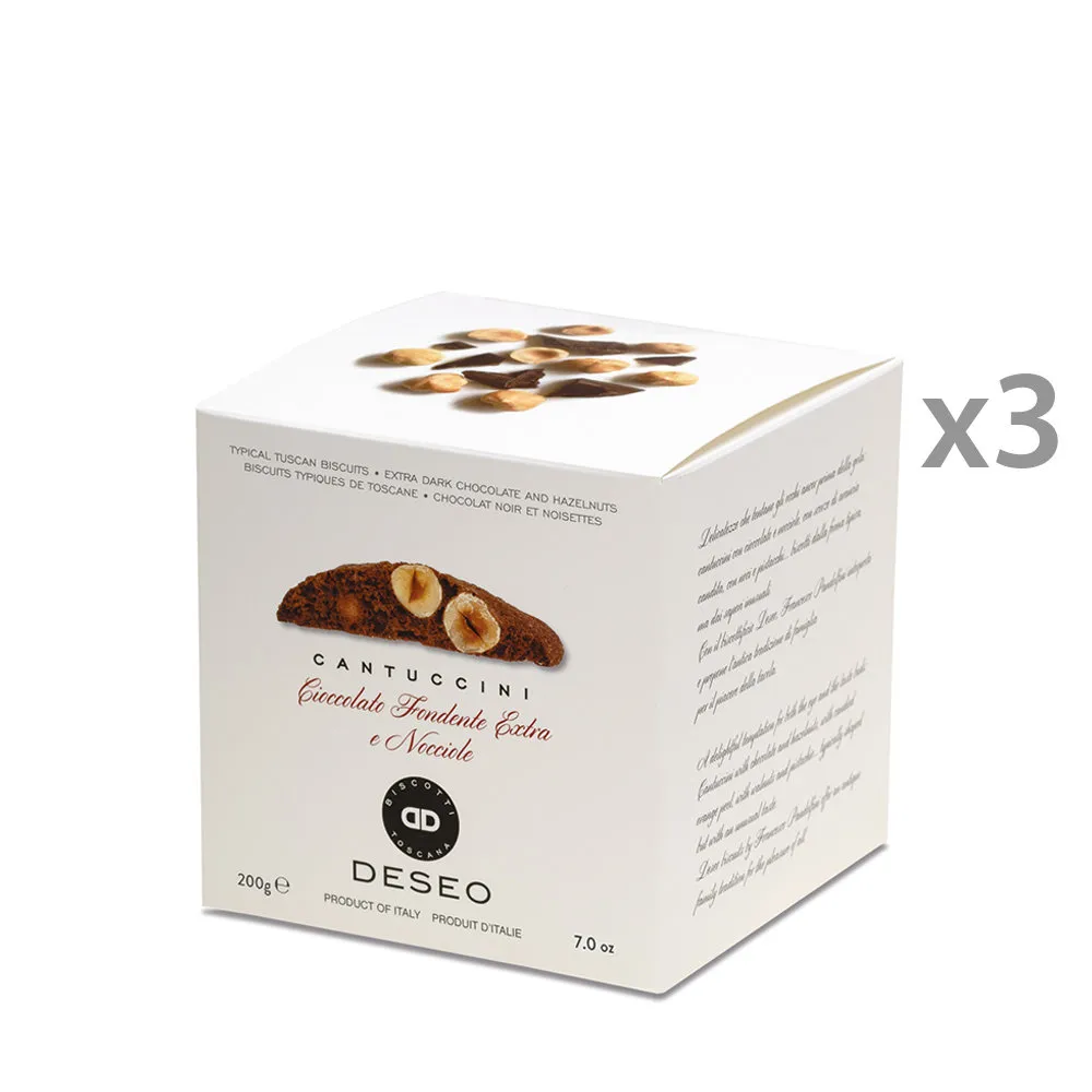 3 scatole - Cantuccini Cioccolato Extra Fondente e Nocciola Piemonte IGP 200 gr