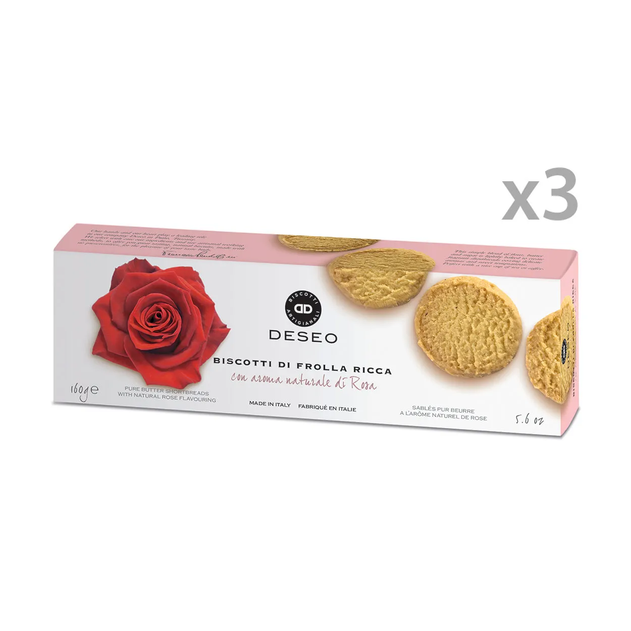 3 confezioni - Biscotti Frolla Ricca alla Rosa 160 gr