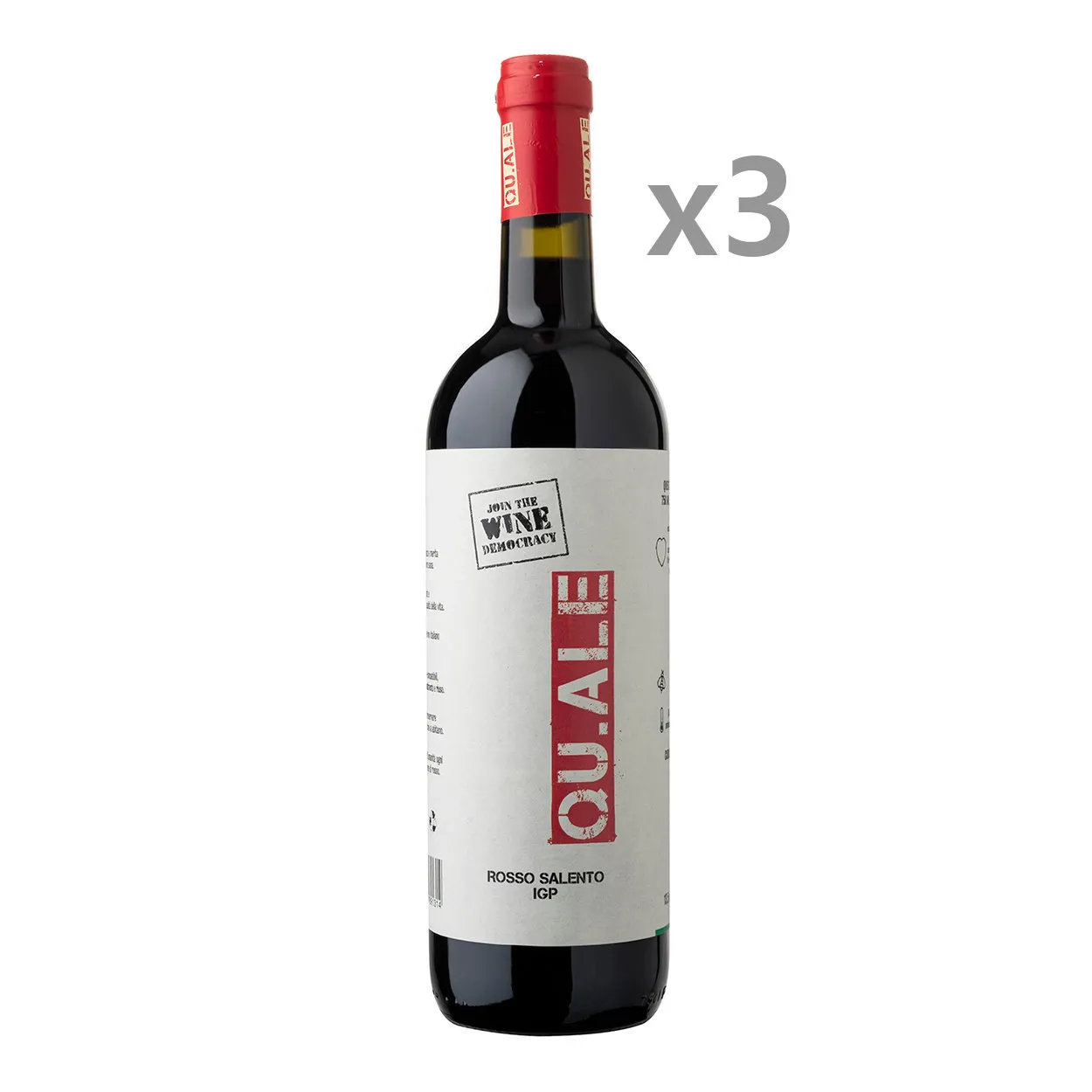 3 bottiglie - "QU.ALE" Salento Rosso IGP 2019 - Il primo vino Democratico