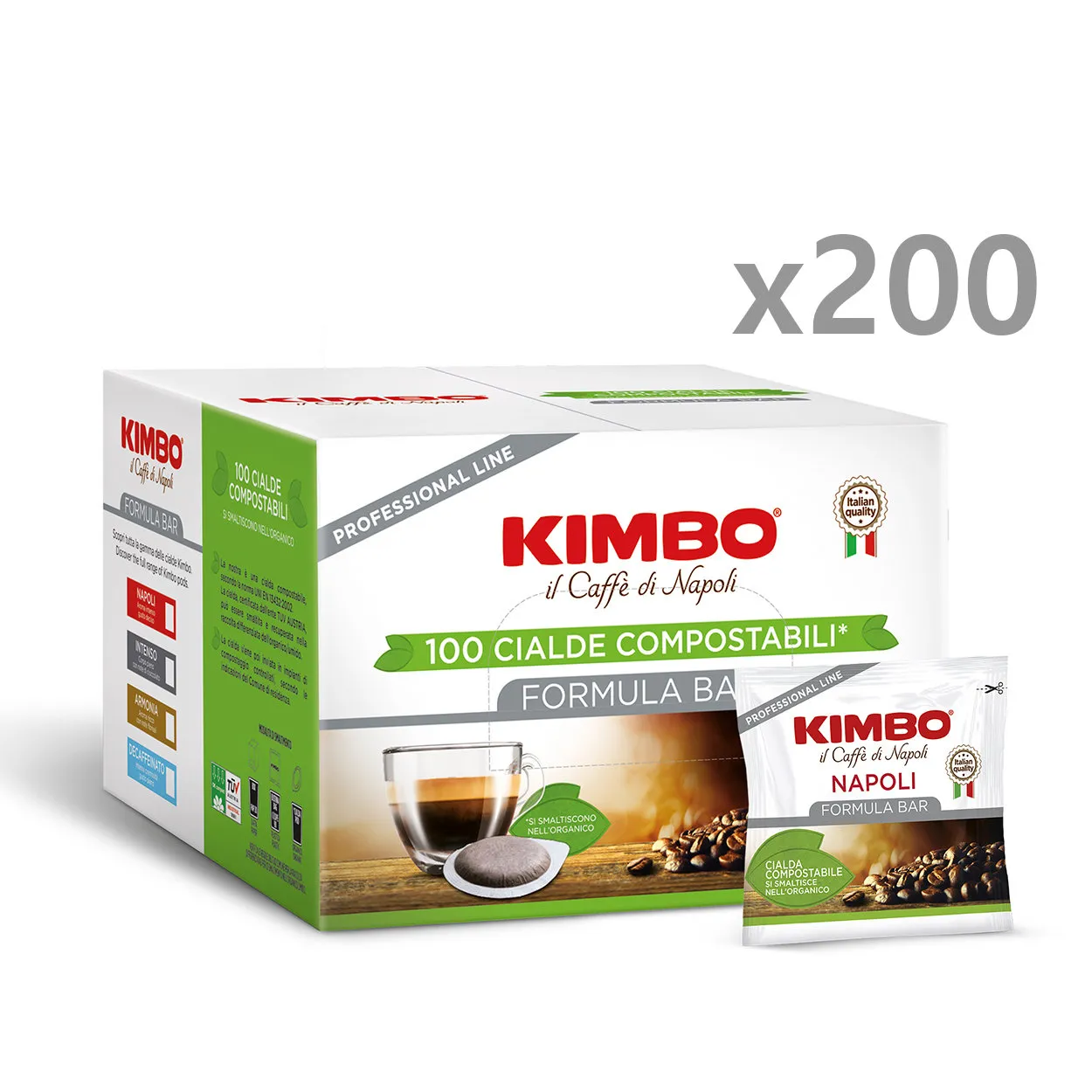 200 Cialde - "Kimbo Espresso NAPOLI" compatibile Cialda ESE 44 mm