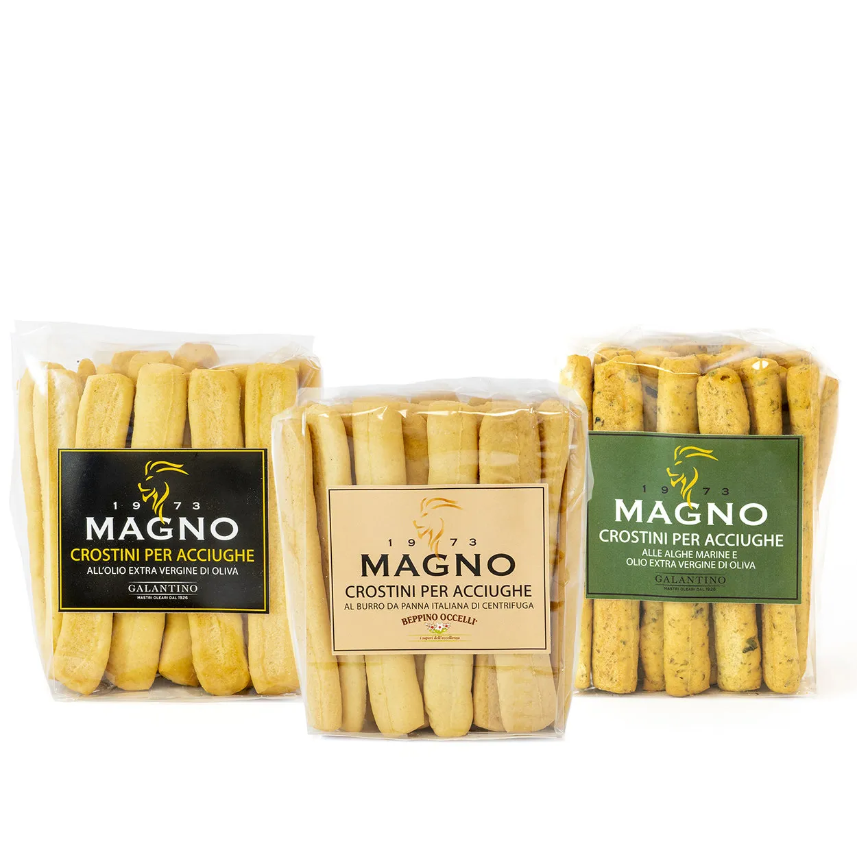 9 confezioni miste Crostini da 110 gr: 3 al burro - 3 all'olio EVO - 3 alle Alghe