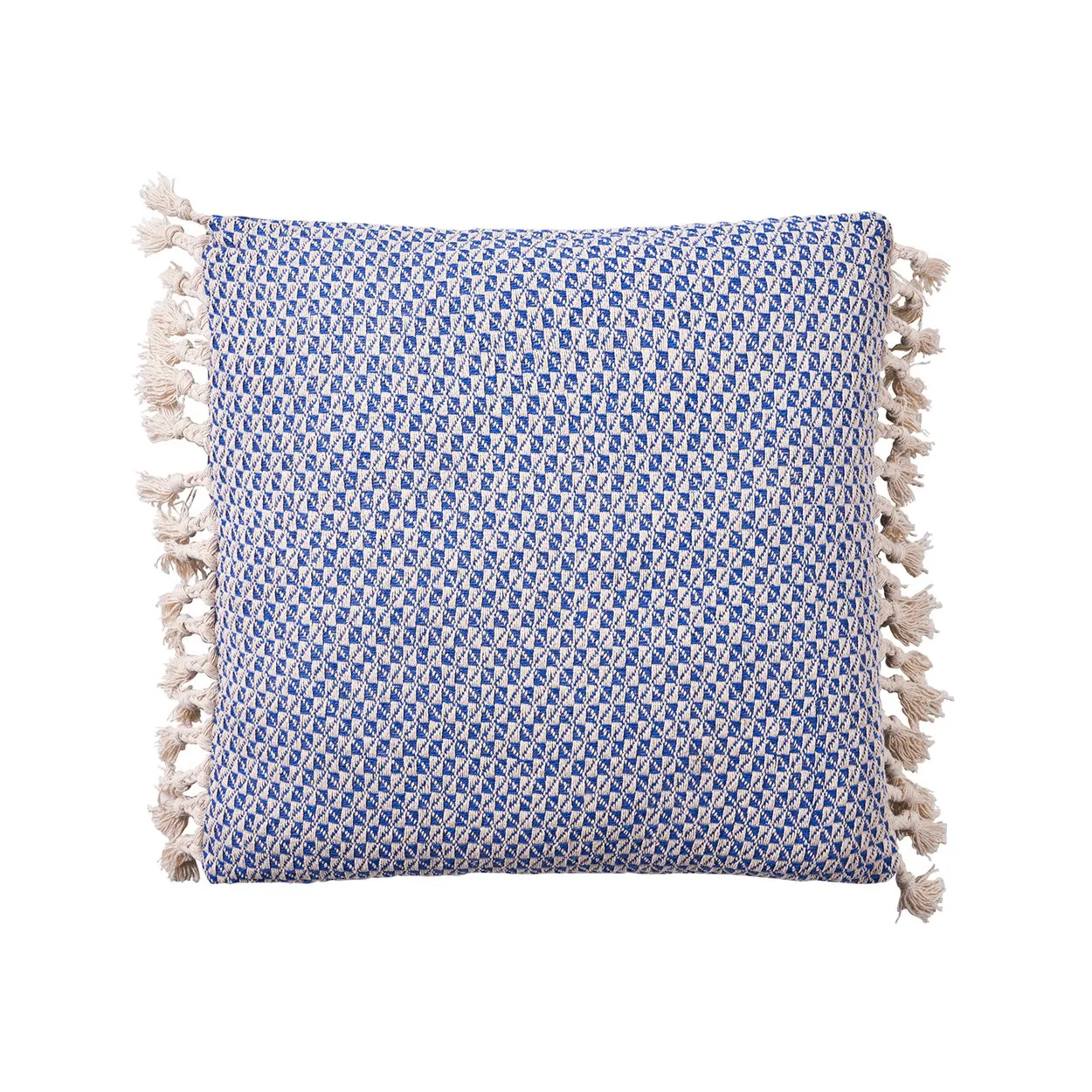 Cuscino Jaquard blu 50x50 con frange, blu/bianco