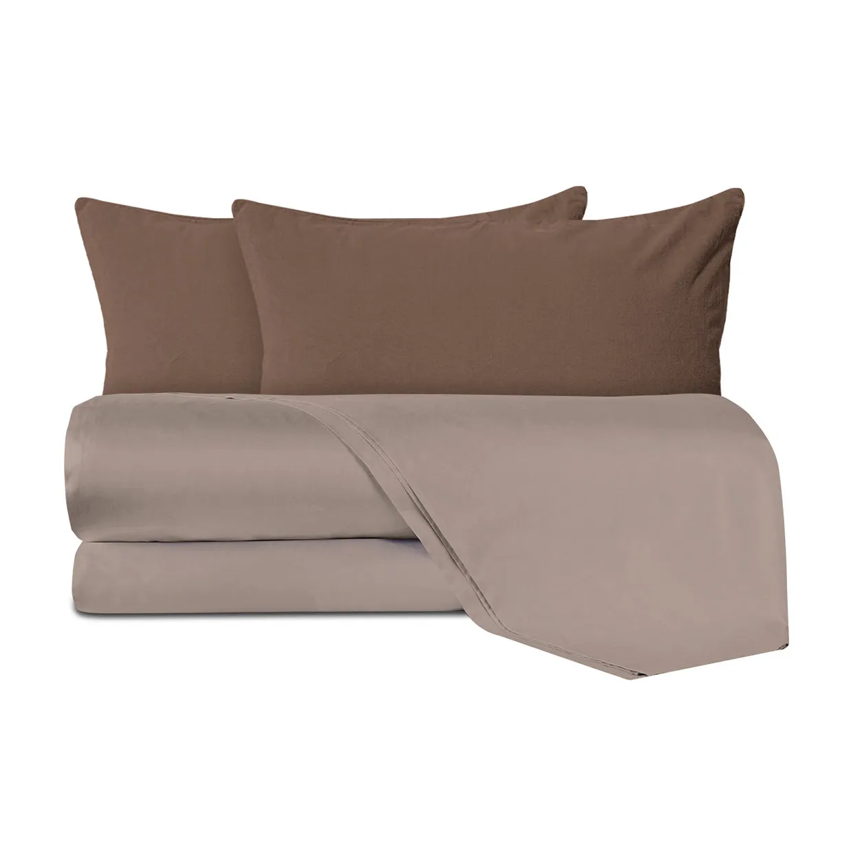 Completo letto in raso di cotone con federa in velluto Made in Italy, marrone