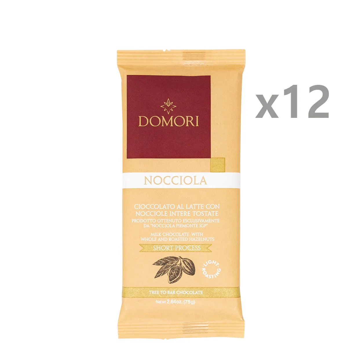 I 75 gr Domori – 12 confezioni Cioccolato al latte con nocciole intere 75 gr