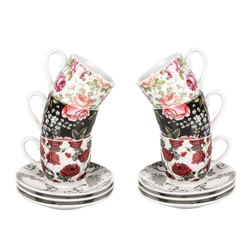 Rose baroque set 6 tazzine caffè con piattino