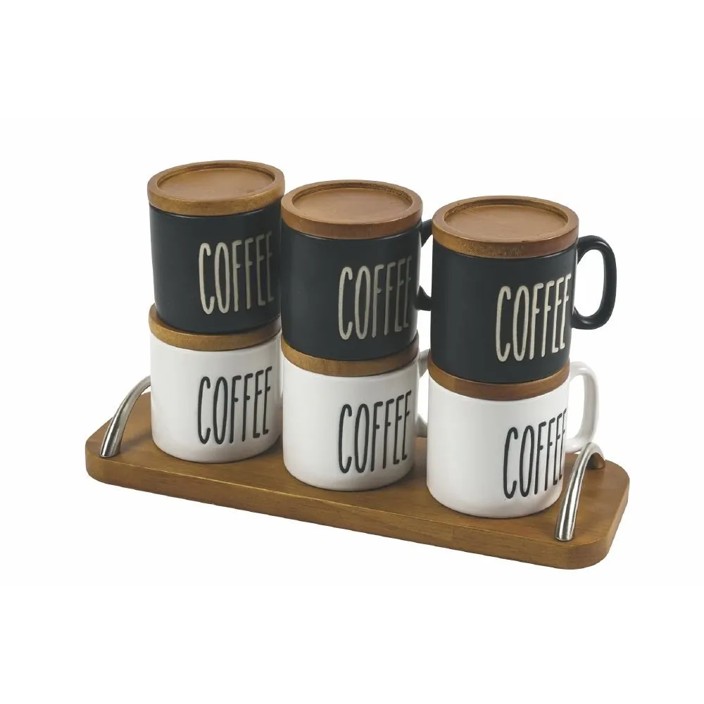 Tazzine Coffee con vassoio in legno set 6 pezzi