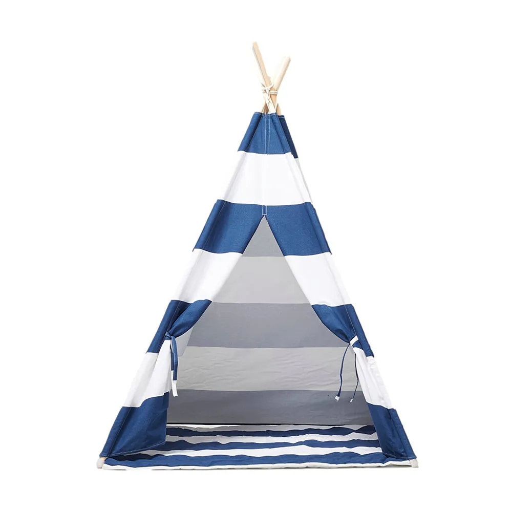 Teepee Tenda da gioco a strisce bianche e blu con cuscino