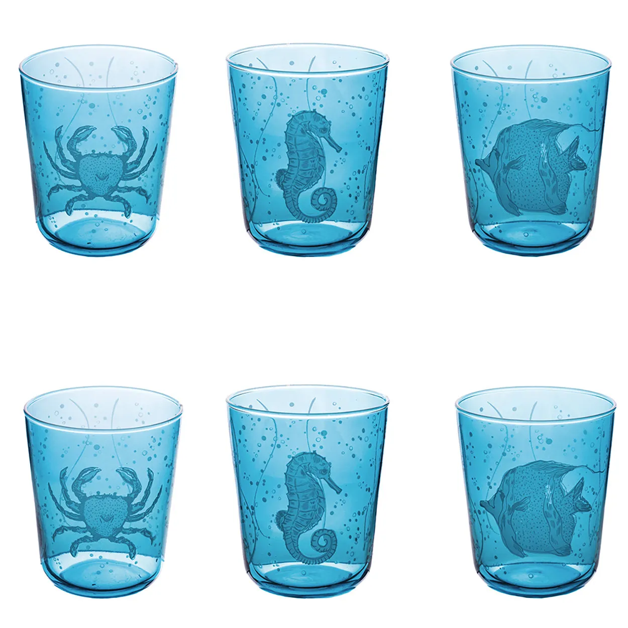 Set 6 bicchieri acqua 315 ml in vetro, decoro marino, Under Sea