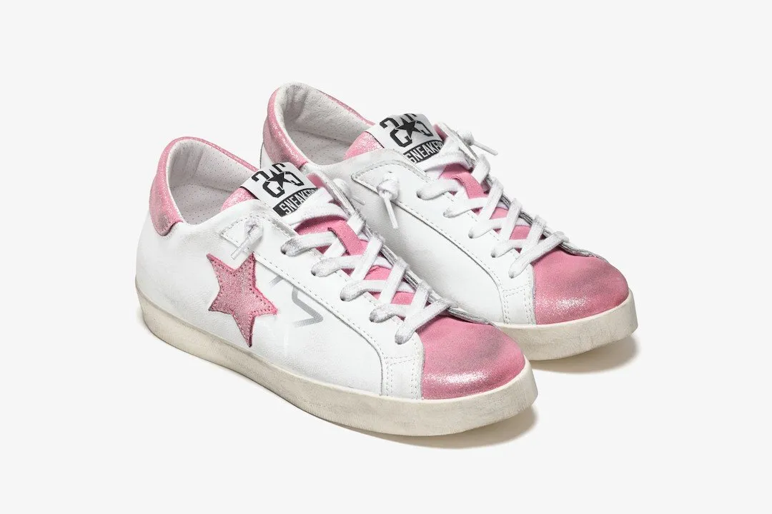 2 Star Sneakers Low Bianco/crosta Rosa Glitterata 2sd3831-072