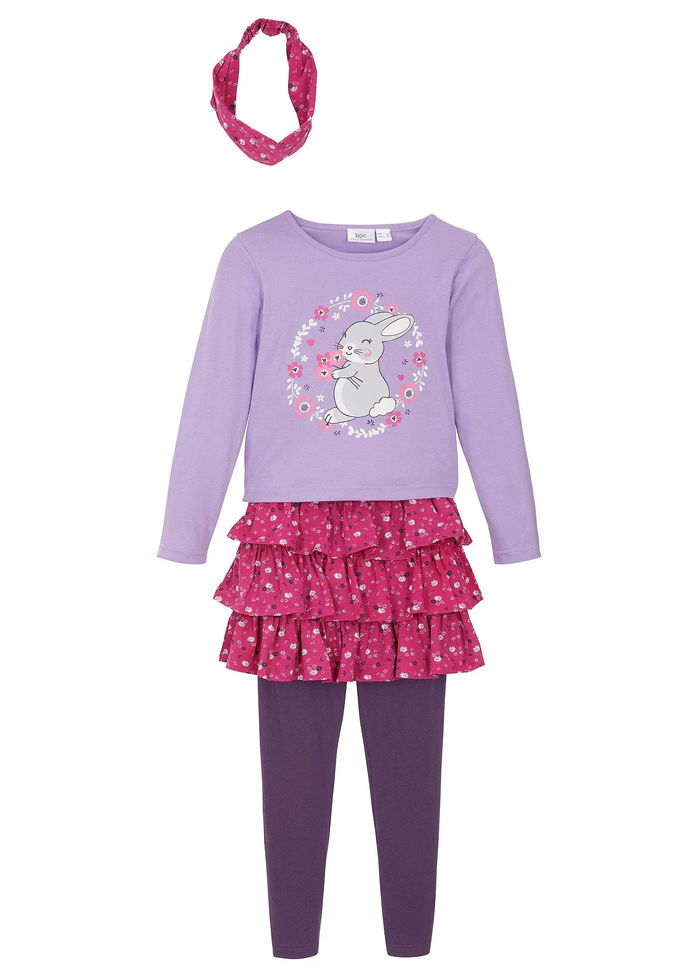 Maglia, gonna, leggings, accessorio (set 4 pezzi) (viola) - bpc bonprix collection