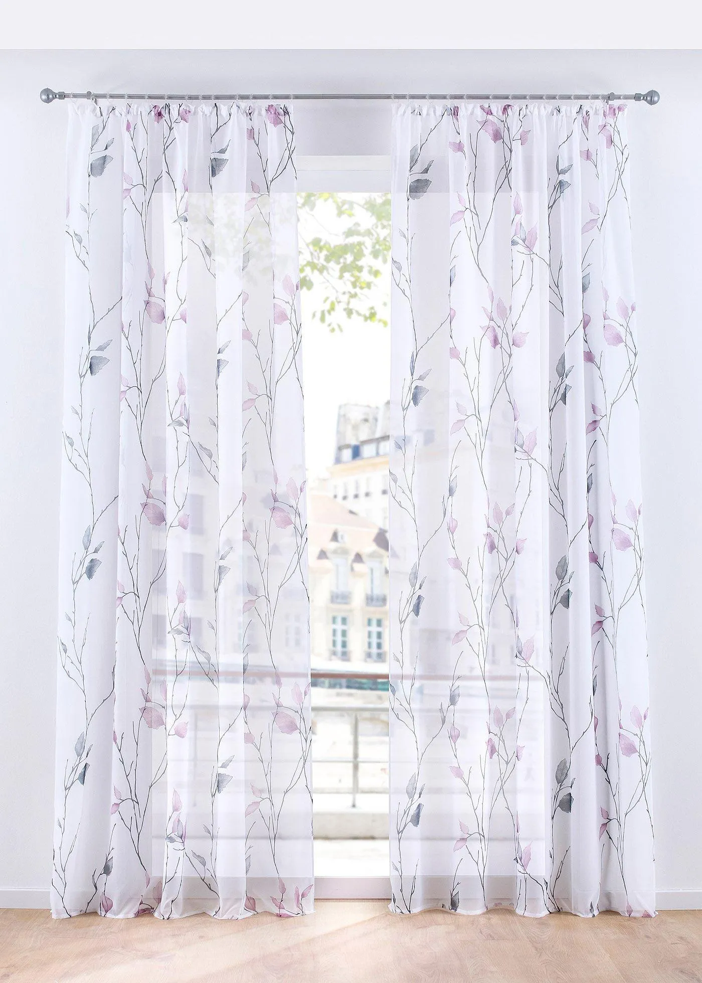 Tenda trasparente a fiori (pacco da 1) (rosa) - bpc living bonprix collection