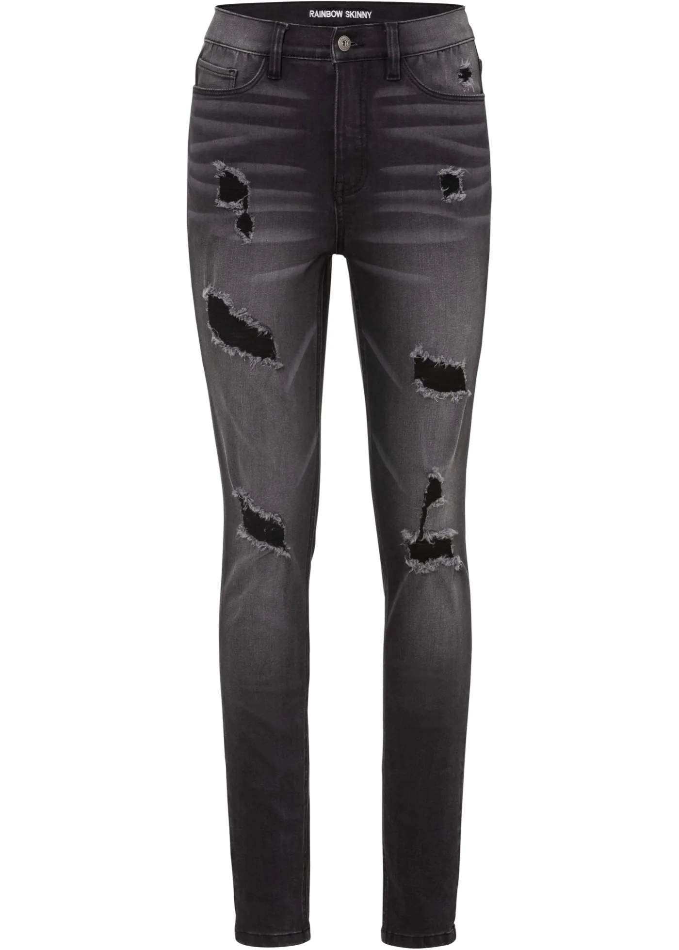 Jeans skinny con effetto sdrucito (Nero) - RAINBOW