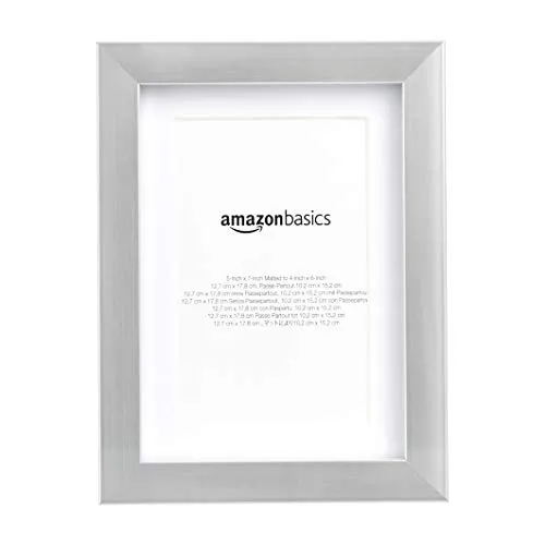 AmazonBasics - Cornice per foto con passe-partout | 13 x 18 cm con passe-partout da 10 x 15 cm, Nichel, Confezione da 2