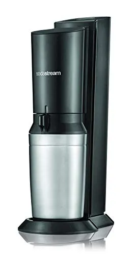 SodaStream Crystal 2.0 Gasatore d'Acqua incl. 1 cilindro e 2 caraffe di vetro 0, 6l Colore: Titanio Irrigatore per acqua potabile, acciaio satinato, argento, 22 x 11 x 42 cm