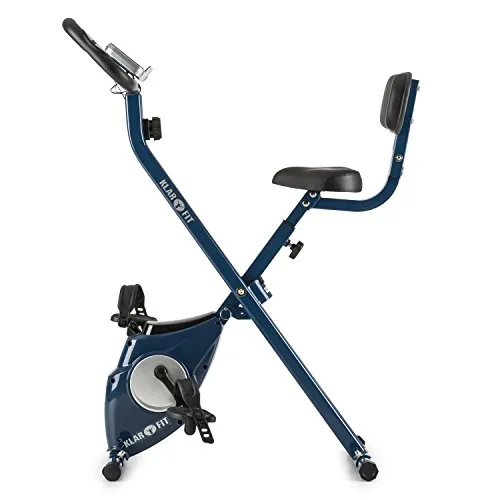 Klarfit Azura CF X-Bike Cyclette Bici da Camera Cardio Bike Richiudibile Salva Spazio Con Schienale (Resistenza Regolabile, 100 kg MAX, Computer Allenamento, Misura Polsazioni) Blu