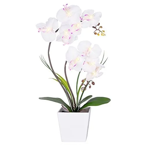 Homeseasons LED illuminato arrangement-battery Operated orchidea vaso di fiori artificiali con 9 luci