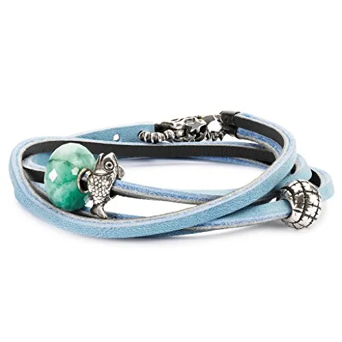 Bracciale e collana in cuoio Celeste Grigio TROLLBEADS