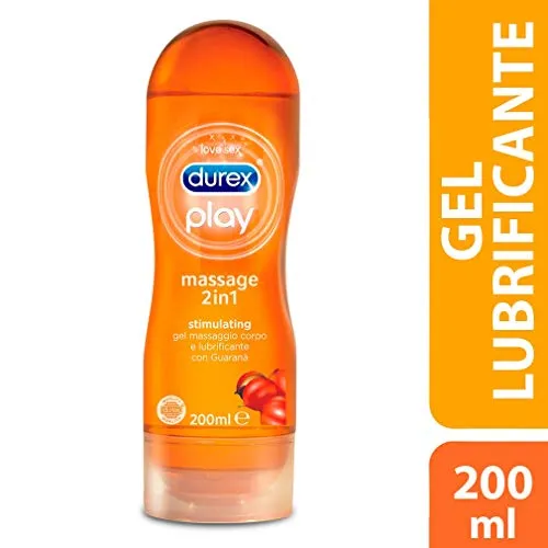 Durex Massage 2 in 1 Stimulating con Guaranà, Lubrificante Intimo Gel Stimolante a Base Acqua, 200 ml