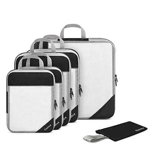 Gonex Cubi di compressione imballaggio Mesh di viaggio dei bagagli imballaggio organizzatori Zip Borse L + 2M + 2S + 1Wallet + borse 4plastic, Nero L + 2m + 2s + 1wallet + 4plastic Borse, nero
