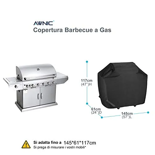 AWNIC Copri Barbecue a Gas Grande Copertura Barbecue Copertura Impermeabile Resistente 420D Oxford Tessuto Oxford per Weber, Brinkmann, Char Broil Grill 145X61X117cm