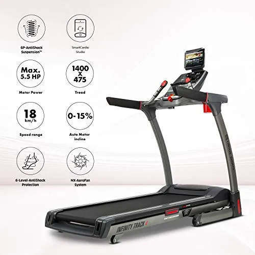 Capital Sports Infinity Track 4.0 - Tapis Roulant, 5.5 HP, Bluetooth, Kinomap App, LED, Grigio