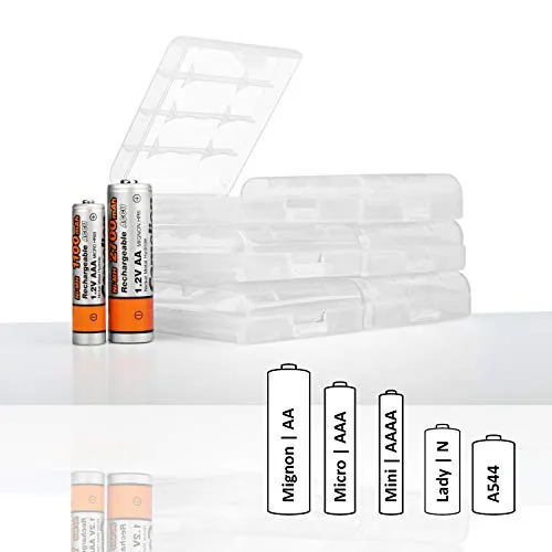 com-four® 6X Custodia Batteria in plastica - Scatola per batterie e batterie Ricaricabili - Scatola batterie per AA e AAA (06 Pezzi - Trasparente)