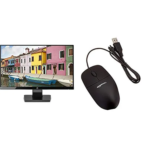 HP 22W Monitor per PC Desktop 22", 5 ms, Full HD (1920 x 1080), IPS Retroilluminato a LED, Nero & AmazonBasics Mouse USB, 3 pulsanti