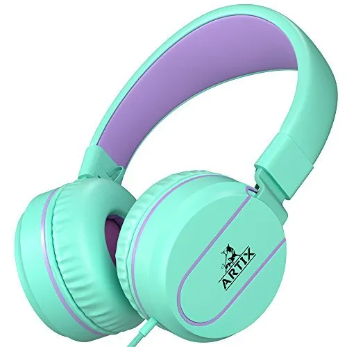 Artix Cuffie Pieghevoli con Microfono, NRGSound Cuffie Compatte, Perfette per Bambini/Ragazzi/Adulti (Turchese/Lavanda)