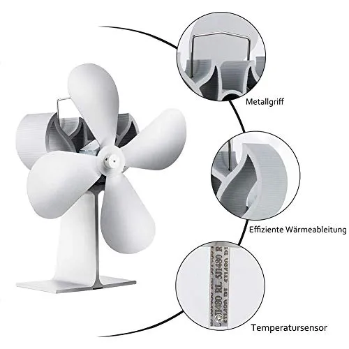 LNNL Ventilatore per mini stufa più piccolo piccolo, ventilatori superiori per stufa a legna, ventilatore a camino a 4 pale per riscaldamento a legna (piccola dimensione, bianco)