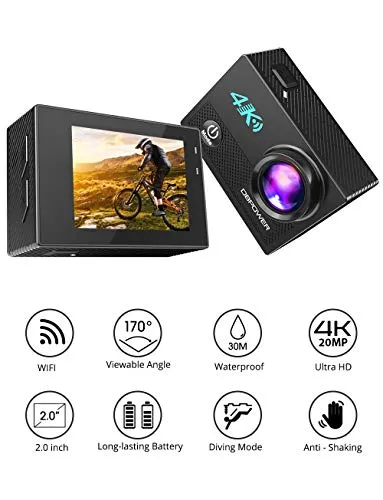 DBPOWER 4K Action Camera 20MP Ultra HD EIS WIFI Action Cam, 30M / 98ft Telecamera Sportiva Subacquea con 2 Batterie Ricaricabili