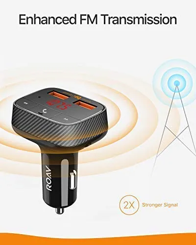 Anker ROAV Caricatore per Auto Ricevitore Bluetooth trasmettitore FM, SmartCharge F0 con Bluetooth 4.2, Doppia Porta USB, Tecnologia PowerIQ e Funzione AUX