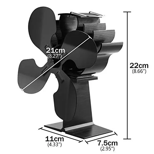 Ventola per stufa a legna, grande, 4 pale, ultra silenziosa, ecologica, non elettrica, per camini
