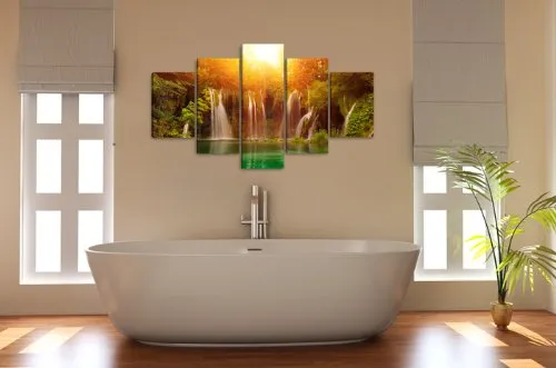 Visario tela immagini 5503 - Quadro su tela, motivo cascata, 160 x 80 cm, 5 pezzi, altri, legno