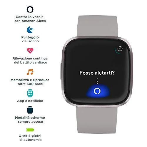 Echo Dot (3ª generazione) - Altoparlante intelligente con integrazione Alexa - Tessuto antracite + Fitbit Versa 2 Grigio sabbia/Grigio nebbia