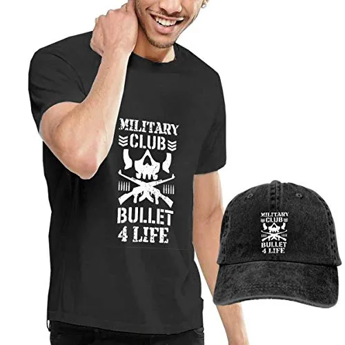 Baostic Camicie e T-Shirt Sportive Top e Bluse, Bullet Club Kenny Omega Grunt Style T-Shirts And Caps, Black Fashion Sport Casual T-Shirt + Cowboy Hat Set for Men