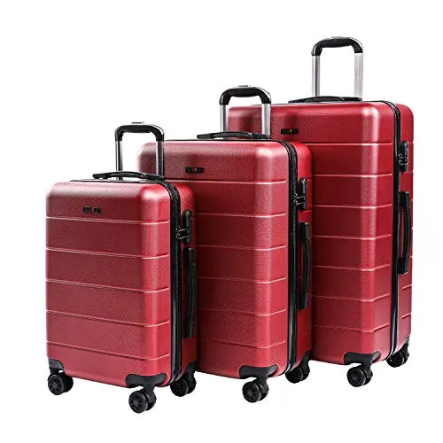 CarryOne Set di Valigie Trolley Rigidi Bagaglio a mano con 4 Rotelle Girevole Set da 3 Pezzi da Viaggio 55cm, 66cm, 76cm(Rosso)